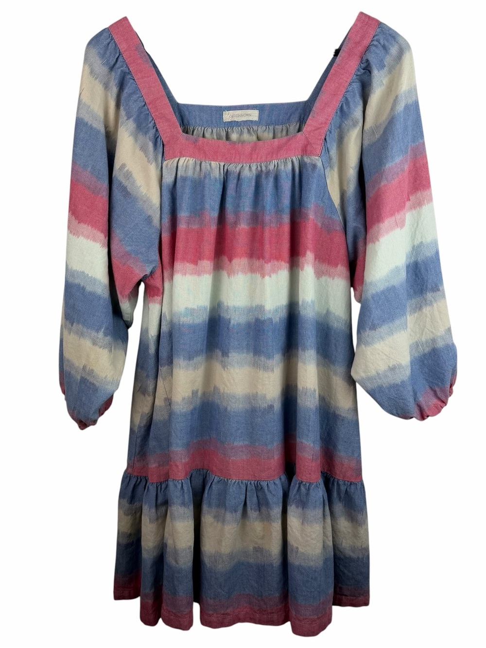 Outerknown | Miro Blue Pink White Stripe Organic Cotton Dress